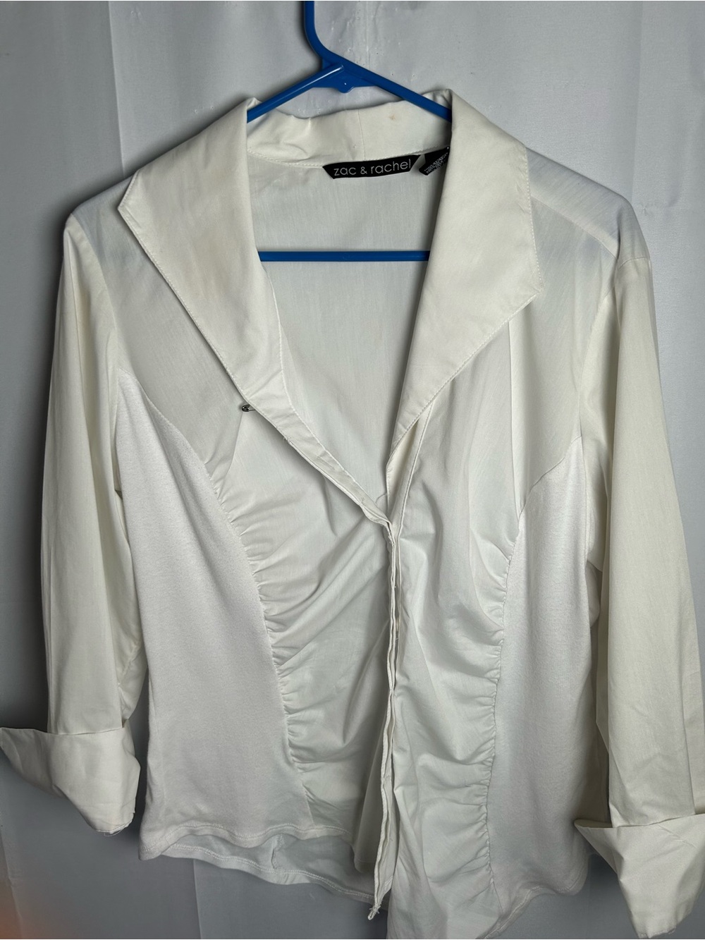 Zac & Rachel Cream Ruffled Front Blouse - Picture 4 of 13